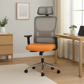 Scaun Birou Ergonomic cu Suport Cervical si Design Modern, Gri-Portocaliu - imagine 4