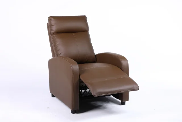 Fotoliu recliner din piele ecologică, spatar rabatabil si suport picioare extensibil, Kaki - imagine 2