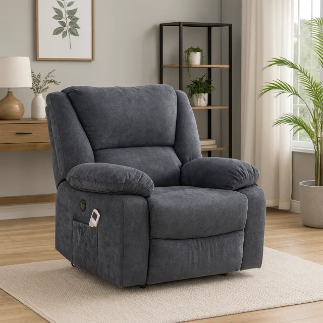 Fotoliu cu Masaj și Încălzire, Recliner Electric, Gri Inchis - imagine 2