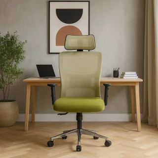 Scaun Birou Ergonomic cu Suport Cervical si Design Modern, Alb-Verde - imagine 5