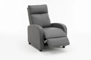 Fotoliu recliner din piele ecologică, spatar rabatabil si suport picioare extensibil, Gri - imagine 20