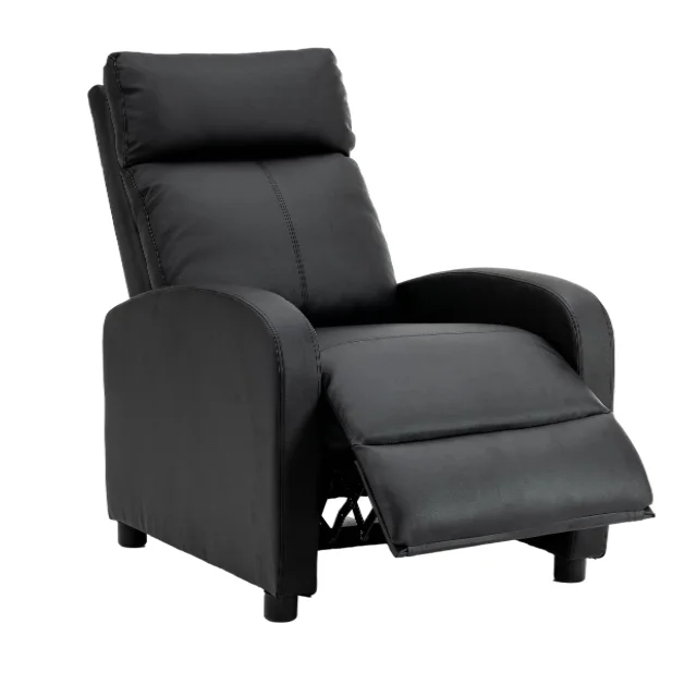 Fotoliu recliner din piele ecologică, spatar rabatabil si suport picioare extensibil, Negru