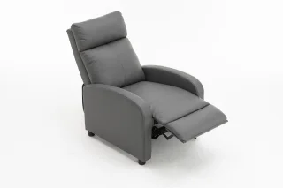 Fotoliu recliner din piele ecologică, spatar rabatabil si suport picioare extensibil, Gri - imagine 2
