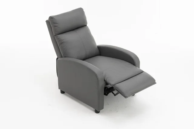Fotoliu recliner din piele ecologică, spatar rabatabil si suport picioare extensibil, Gri - imagine 2