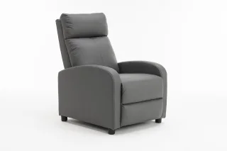 Fotoliu recliner din piele ecologică, spatar rabatabil si suport picioare extensibil, Gri - imagine 3