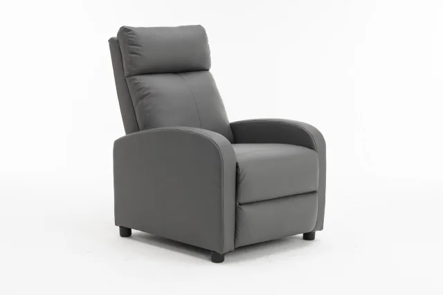 Fotoliu recliner din piele ecologică, spatar rabatabil si suport picioare extensibil, Gri - imagine 3