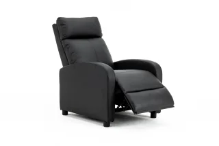 Fotoliu recliner din piele ecologică, spatar rabatabil si suport picioare extensibil, Negru - imagine 17