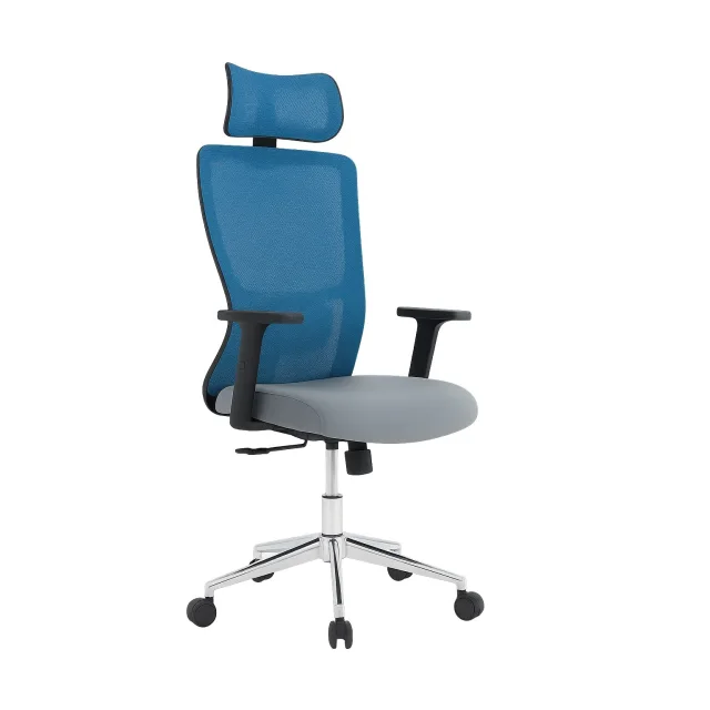 Scaun Birou Ergonomic cu Suport Cervical si Design Modern, Albastru-Gri