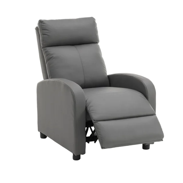 Fotoliu recliner din piele ecologică, spatar rabatabil si suport picioare extensibil, Gri