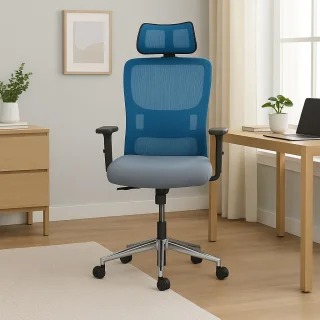 Scaun Birou Ergonomic cu Suport Cervical si Design Modern, Albastru-Gri - imagine 2