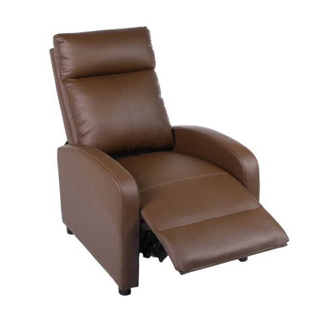 Fotoliu recliner din piele ecologică, spatar rabatabil si suport picioare extensibil, Kaki