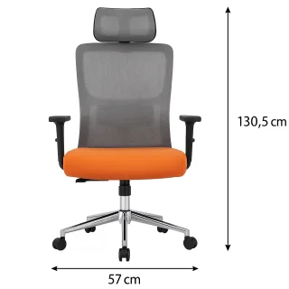 Scaun Birou Ergonomic cu Suport Cervical si Design Modern, Gri-Portocaliu - imagine 3