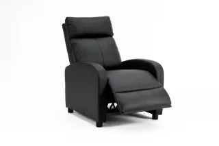 Fotoliu recliner din piele ecologică, spatar rabatabil si suport picioare extensibil, Negru - imagine 13